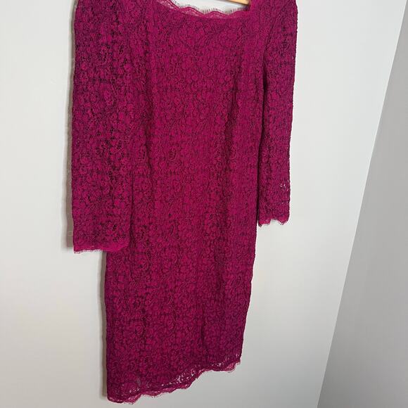 Adrianna Papell Evening Dress Long Sleeve Lace Sheath Fuchsia Size 10 - Picture 6 of 16